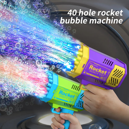 40-Hole Bubble Gun with LED Lights - Handheld Electric Rocket Launcher for Kids