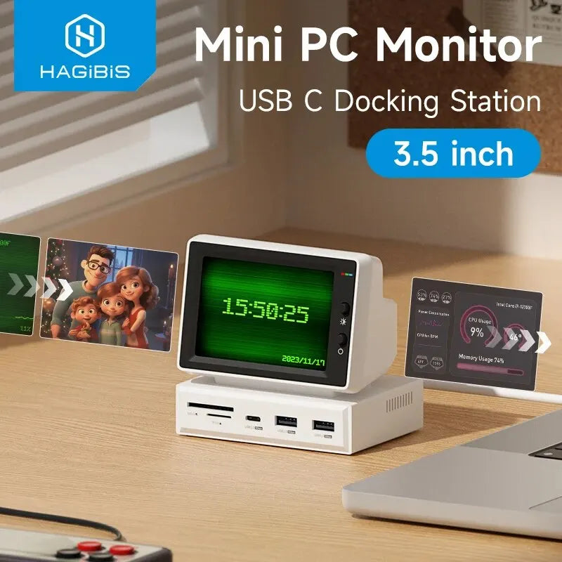 Hagibis 3.5'' IPS Mini Screen - AIDA64 Data Monitor with USB-C Hub for PC, Laptop & MacBook