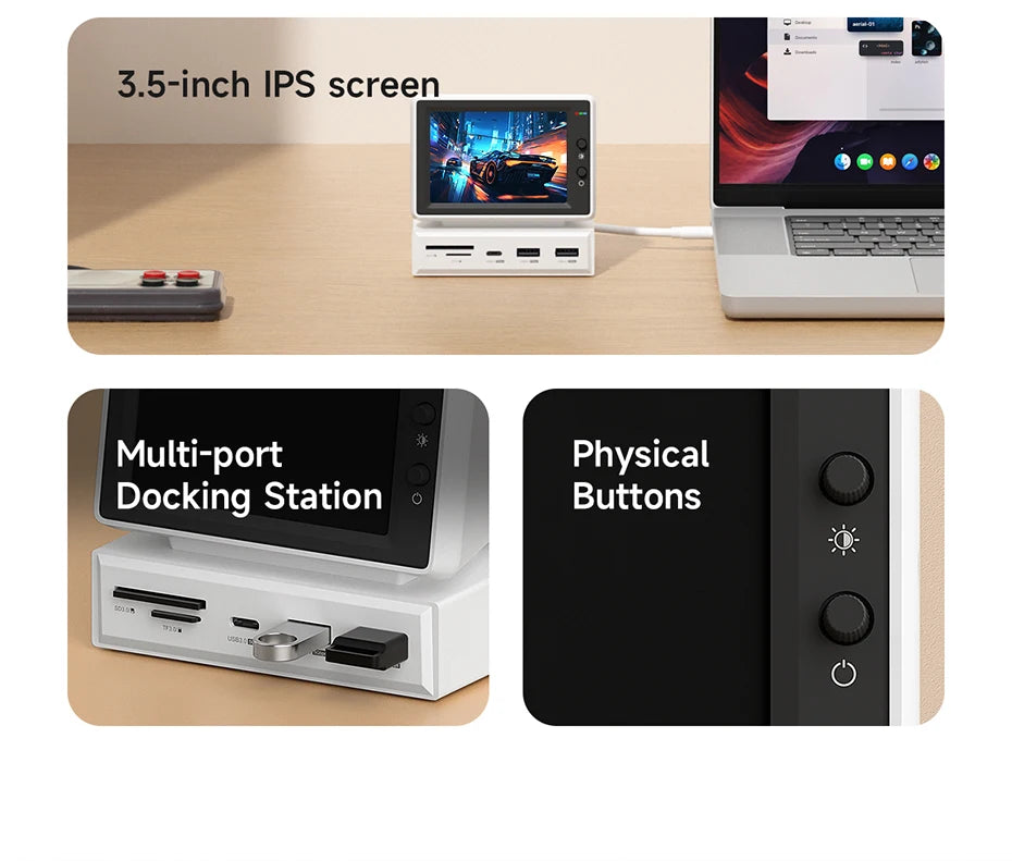 Hagibis 3.5'' IPS Mini Screen - AIDA64 Data Monitor with USB-C Hub for PC, Laptop & MacBook