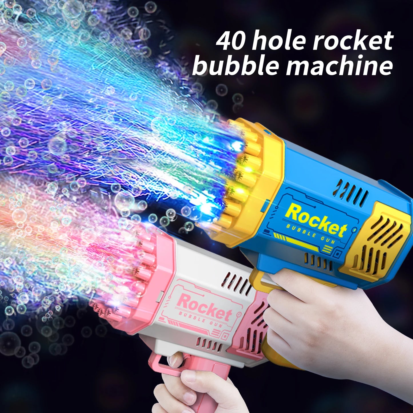 40-Hole Bubble Gun with LED Lights - Handheld Electric Rocket Launcher for Kids