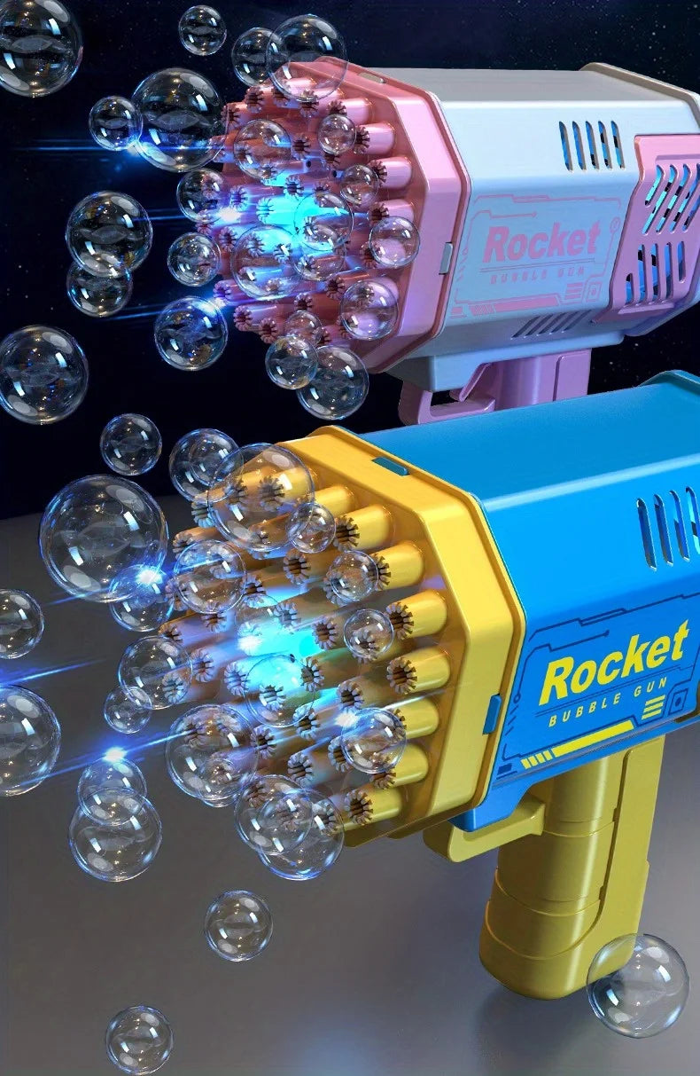 40-Hole Bubble Gun with LED Lights - Handheld Electric Rocket Launcher for Kids