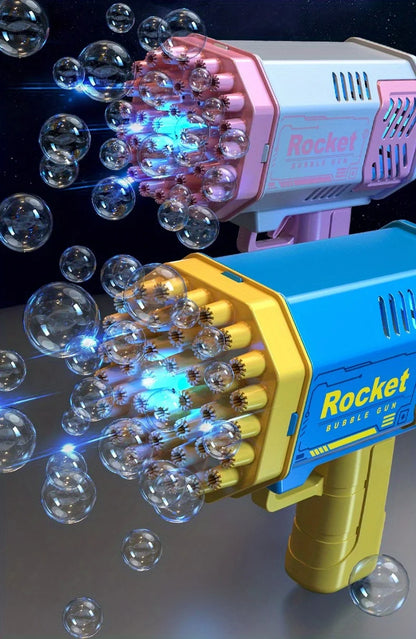 40-Hole Bubble Gun with LED Lights - Handheld Electric Rocket Launcher for Kids